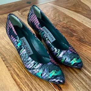 Pancaldi 1888 Impero Fabric Vintage Couture Multi Color Satin Pumps